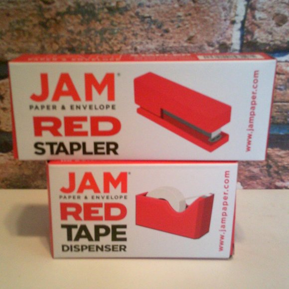Red Desk Organizer Set Tape Dispenser & Stapler - Picture 3 of 3